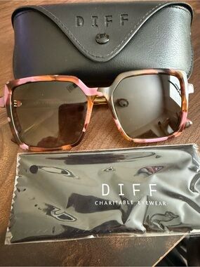 DIFF Tortoiseshell Pink Square Sunglasses